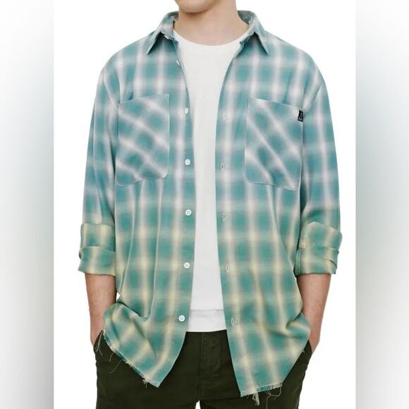 Eleven Paris Slim‎ Fit Plaid Button-Up Shirt - Wild Lime Punch Size Large - Picture 1 of 6